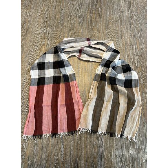 Burberry Other - Authentic BURBERRY UNI Kids Beige / Stone Gauze Wool Silk Check Scarf EUC